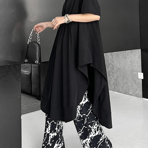 Load image into Gallery viewer, Women Black Side Slit Irregular Big Size Midi Shirt Dress New Lapel Short Sleeve Fashion Tide Spring Summer 2025 1DJ1121
