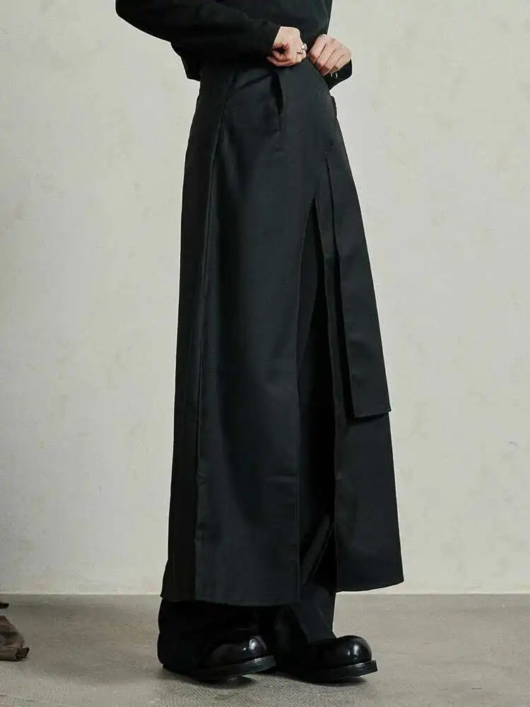 High Waist Black Irregular Slit Hem Layers Spliced Long Half-body Skirt Women Fashion Tide New Spring Autumn 2025 1DF8244