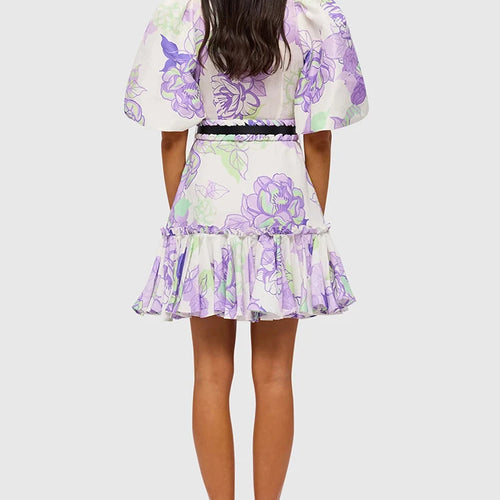 Load image into Gallery viewer, Casual Print Dresses For Women Lapel Puff Sleeve Gathered Waist Patchwork Belt Ruffles Temperament Mini Dress Female Summer
