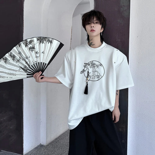 Load image into Gallery viewer, Casual Men&#39;s Short Sleeve T-shirt 2024 Summer New Chinese Style Tassel Round Neck Fashion Trend Loose  Male Top 9C5688
