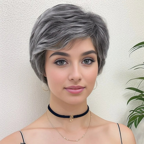 Load image into Gallery viewer, Synthetic Natural Mommy Wig with Bangs Grey Short Wigs for Women Older Lady Hairstyle Halloween Costume Wigs for Mother
