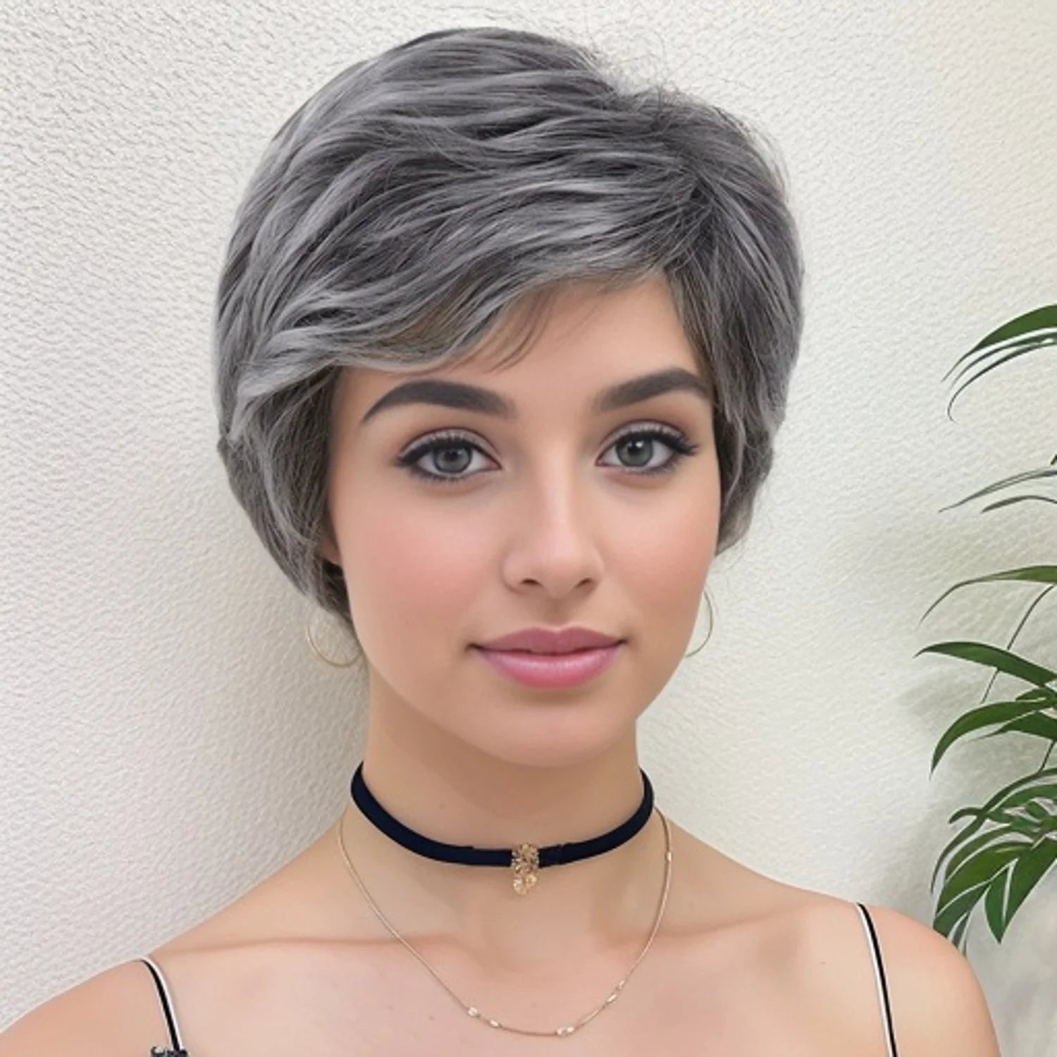 Synthetic Natural Mommy Wig with Bangs Grey Short Wigs for Women Older Lady Hairstyle Halloween Costume Wigs for Mother