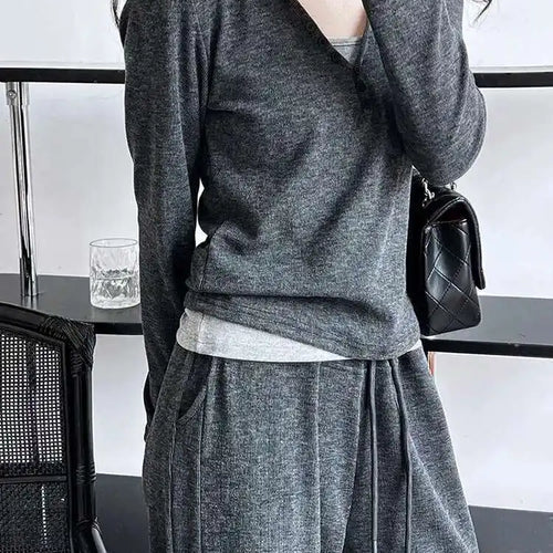 Load image into Gallery viewer, Gray Soft Casual T-shirt Wide Leg Pants Three  Piece Suit New Hooded Long Sleeve Women Fashion Spring Autumn 2025 1DH6649
