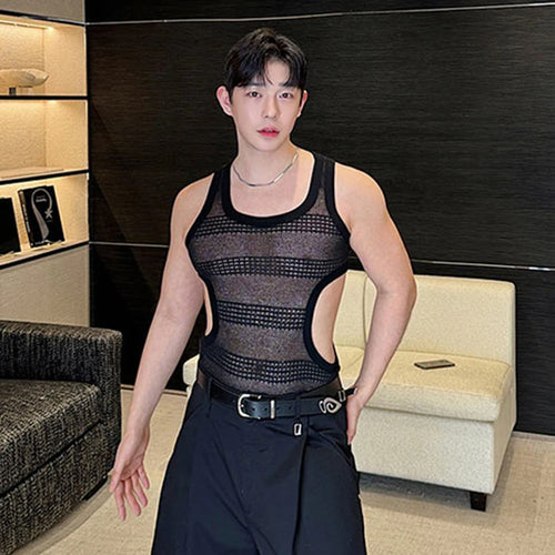 Load image into Gallery viewer, Summer Slim-fit Vest Sexy Men&#39;s Wear Hollowed Side Waist Round Collar Male Vests new Fashion Male Sleeveless Top 9C5939
