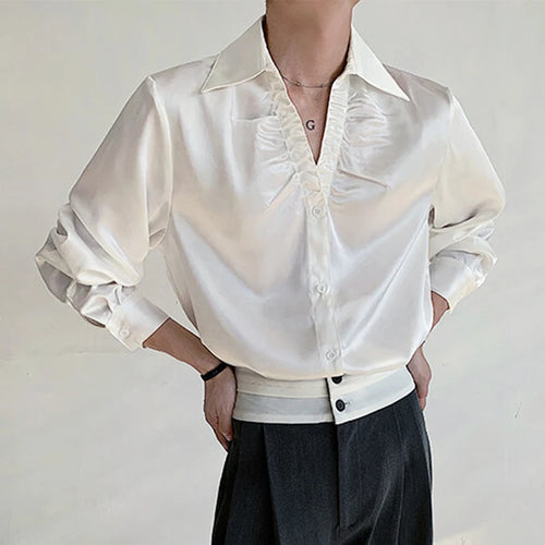 Load image into Gallery viewer, Men&#39;s Shirts Long Sleeve New Summer Male Turn-down Collar Trendy Pleated Solid Color Handsome Single Breasted Top 9W1699
