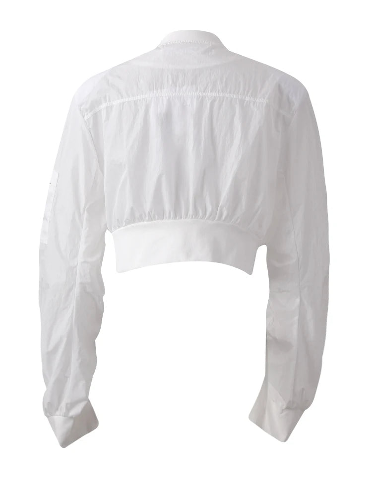 White Pocket Pocket Zipper Short Jacket New Stand Collar Long Sleeve Women Coat Fashion Tide Spring Autumn 2025 CPG3011