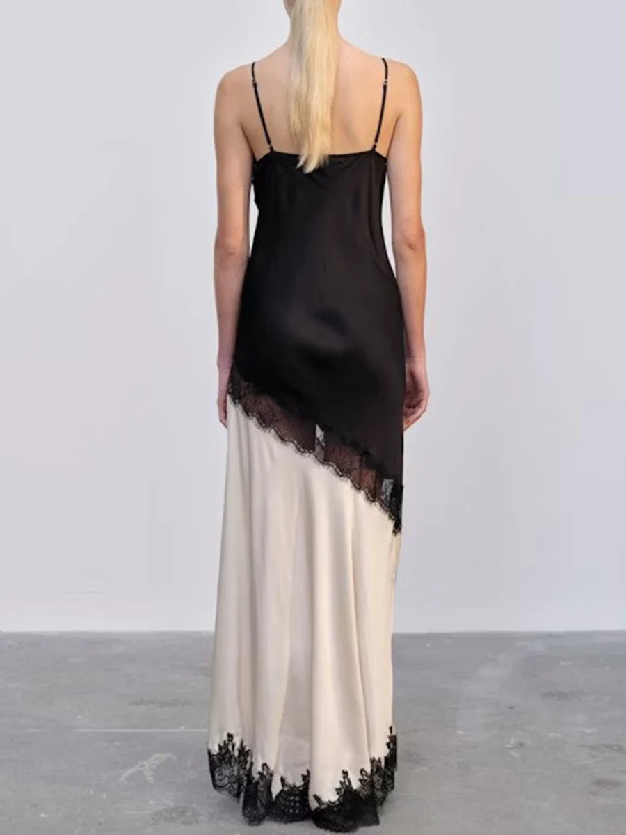 Hit Color Loose Dresses For Women Square Neck Sleeveless High Waist Temperament Minimalist Dress Female Fashion New