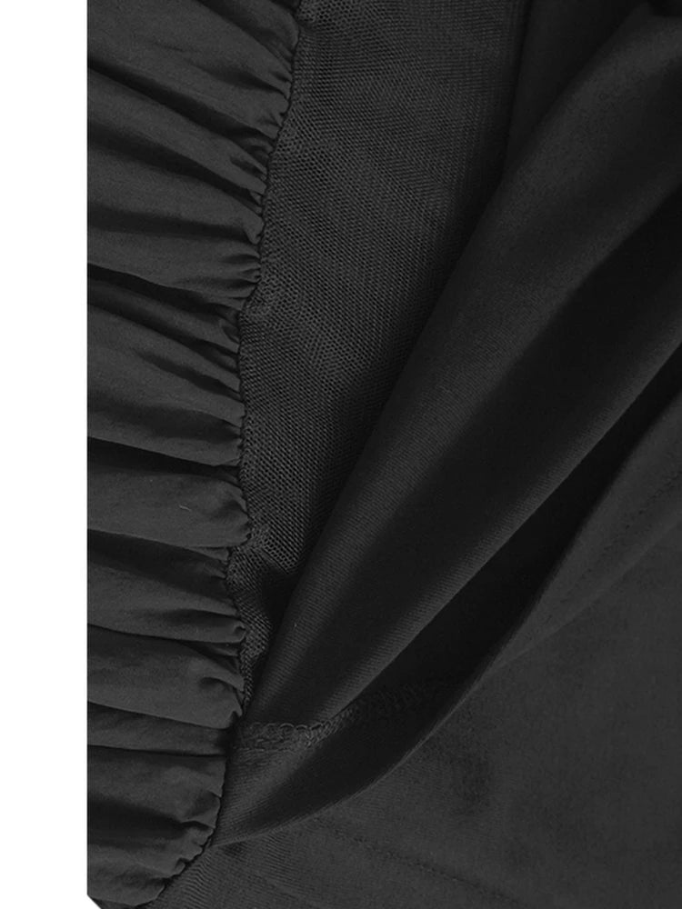 Women White Color-block Pleated Big Size Midi Dress New Round Neck Short Sleeve Fashion Tide Spring Summer 2025 1DJ1439