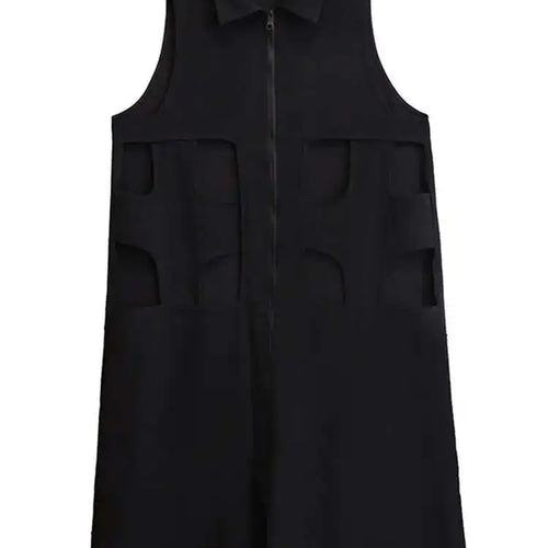 Load image into Gallery viewer, Women Black Hollow Out Zipper Big Size Midi Vest Dress New Lapel Sleeveless Fashion Tide Spring Autumn 2025 1DH6870
