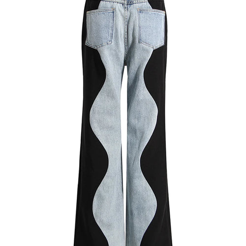 Load image into Gallery viewer, High Waist Blue Denim Long Color-block Wave Wide Leg Jeans New Loose Women Trousers Fashion Spring Autumn 2025 1DE9731
