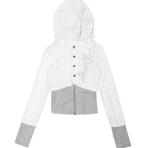 Load image into Gallery viewer, Y2k Aesthetic Fake Two Pieces Zipper Jackets Streetwear Casual Hooded Print Tops Vintage Patchwork Bodycon Coats Women Harajuku
