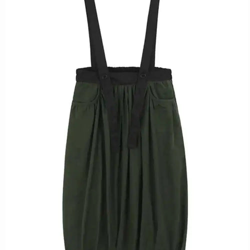 Load image into Gallery viewer, High Elastic Waist Black Green Color-block Pleated Strap Half-body Skirt Women Fashion Tide New Spring Autumn 2025 1DH9289
