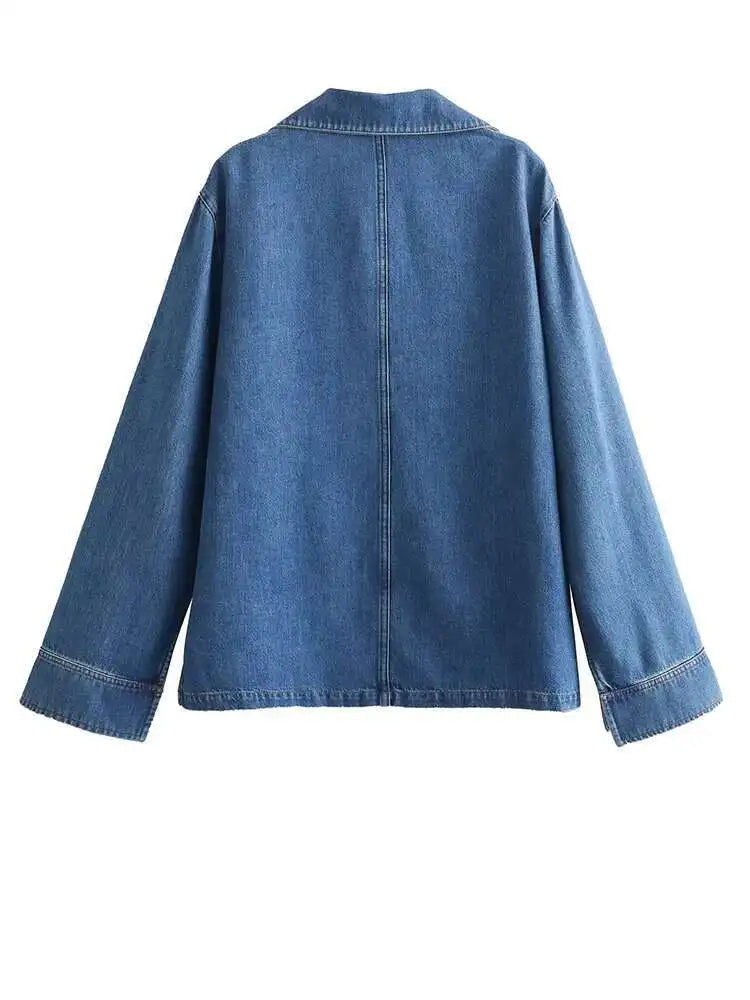 Big Size Blue Denim Shirt Wide Leg Pants Two Piece Suit New Lapel Long Sleeve Women Fashion Spring Autumn 2025 1DH6390