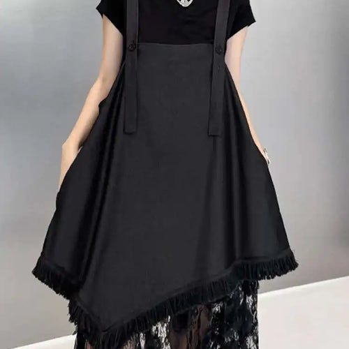 Load image into Gallery viewer, Women Black Hem Lace Denim Elegant Big Size Strap Dress New Square Collar Sleeveless Fashion Spring Autumn 2025 1DH6630
