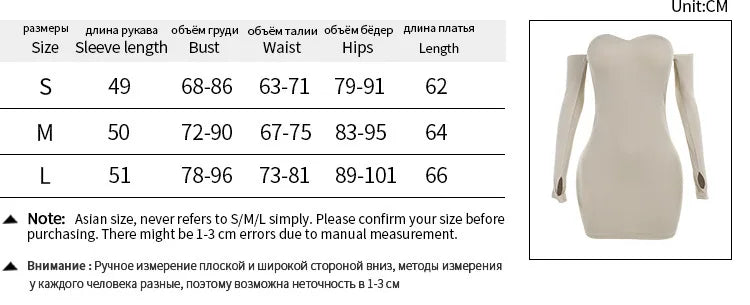 Off-shoulder Long Sleeve Sexy Mini Dress For Women Robe Fashion Ribbed Strapless Bodycon Fall High Waist Dress Elegant