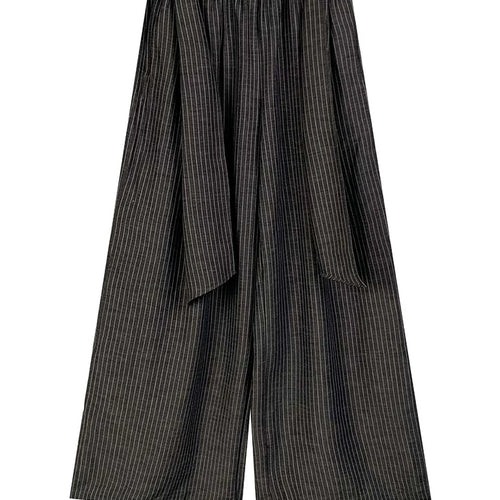Load image into Gallery viewer, High Elastic Waist Gray Striped Bandage Casual Wide Leg Pants New Trousers Women Fashion Tide Spring Autumn 2025 1DJ1492
