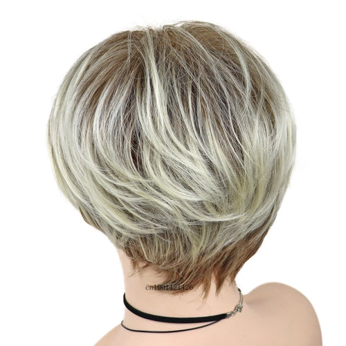 Load image into Gallery viewer, Synthetic Hair Blonde Wig with Bangs for White Women Short Pixie Cut Wigs Natural Hairstyle Petite Size Old Lady Wigs
