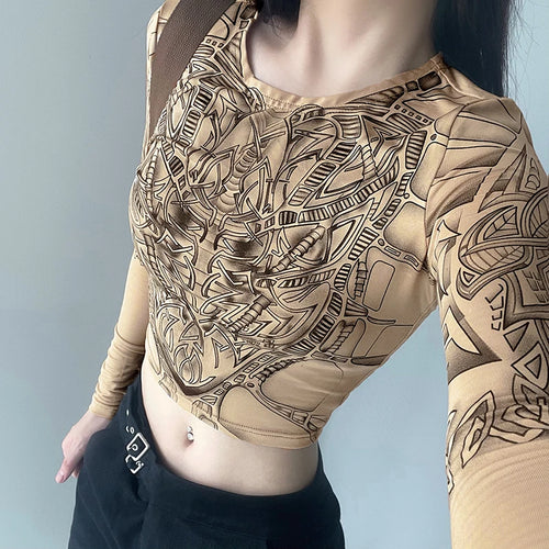 Load image into Gallery viewer, Harajuku Printed Graphic T shirt Women Skinny Long Sleeve Crop Top Y2K Aesthetic 90s Autumn Tee Shirt O Neck Grunge
