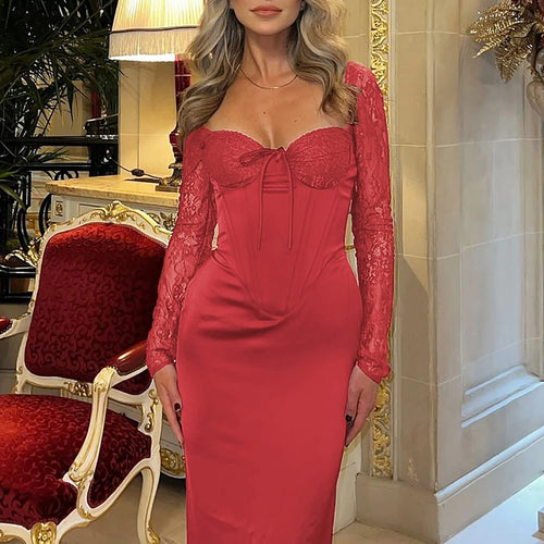 Load image into Gallery viewer, Solid Square Collar Long Sleeve Patchwork Bandage Zipper Sexy Maxi Dress Spring Elegant Outfits Evening Party Birthday
