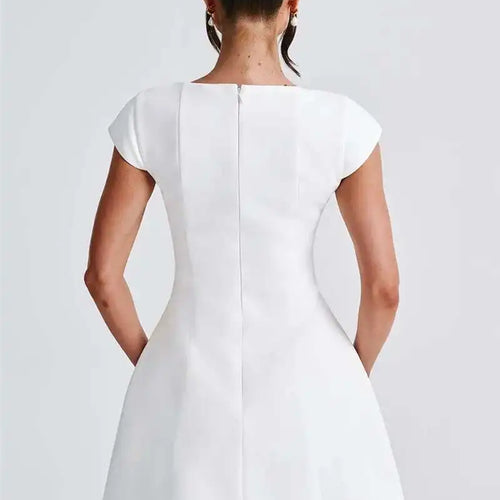 Load image into Gallery viewer, Square Collar Short Sleeve Mini Dress For Women Robe New Fashion Solid A-line Loose High Waist Short Dress Elegant
