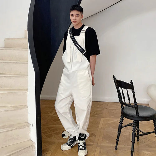 Load image into Gallery viewer, Autumn Male Overalls Solid Color Straight Loose Denim Jumpsuit Men&#39;s Zipper Personalized Streetwear Cargo Pants 9A6587
