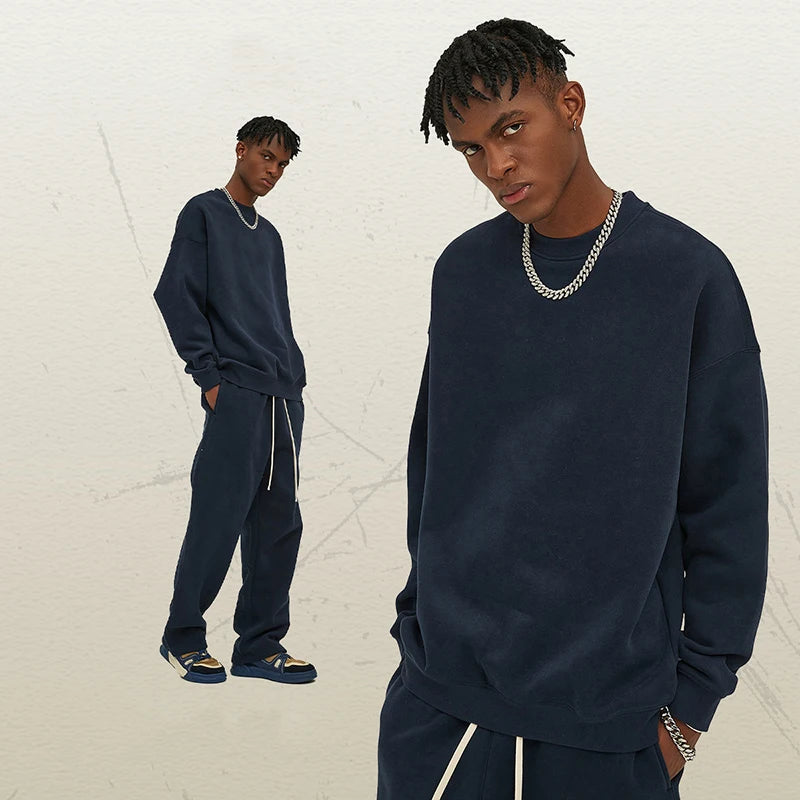 Male Sweatshirt Sweatpants Two-piece Set Pullover Round Collar Long Sleeve Top Straight Pants Spring Fashion Tide 9W128