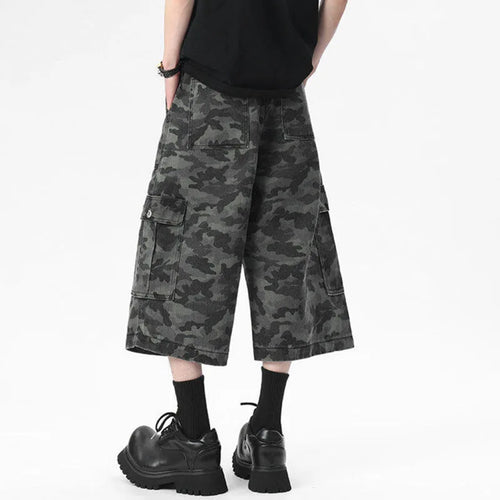 Load image into Gallery viewer, Men&#39;s Denim Shorts New Summer Camouflage Printing Waistband Buckle Cargo Design Pleated Seven Quarter Short Jeans 9W1540
