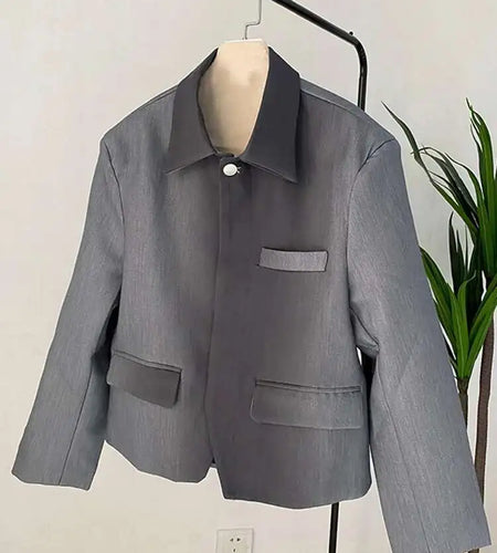Women Gray Gradual Color Big Size Blazer New Lapel Long Sleeve Loose Fit Jacket Fashion Tide Spring Autumn 2025 1DF1534