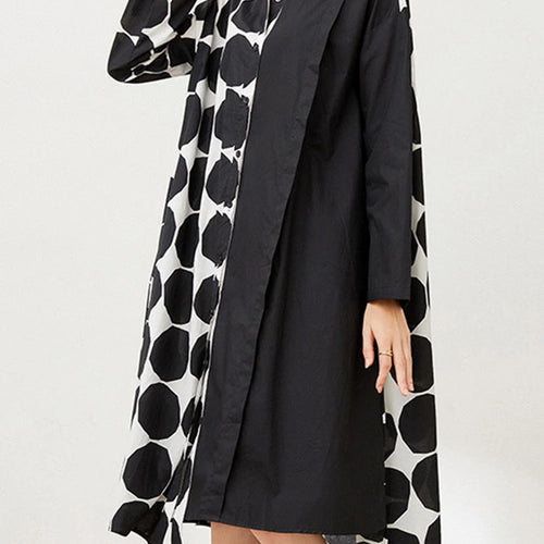 Load image into Gallery viewer, Women Black Dot Printed Big Size Knee-length Shirt Dress New Lapel Long Sleeve Fashion Tide Spring Autumn 2025 1DJ1505
