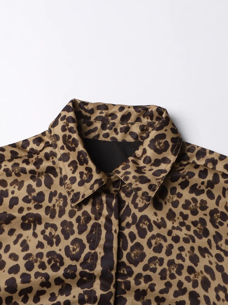 Colorblock Leopard Printing Casual Denim Coats For Women Lapel Long Sleeve Loose Spliced Button Coat Female Fahion