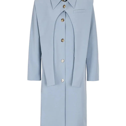 Load image into Gallery viewer, Women Blue Irregular Big Size Long Blazer New Lapel Long Sleeve Loose Fit Jacket Fashion Tide Spring Autumn 2025 7AB039
