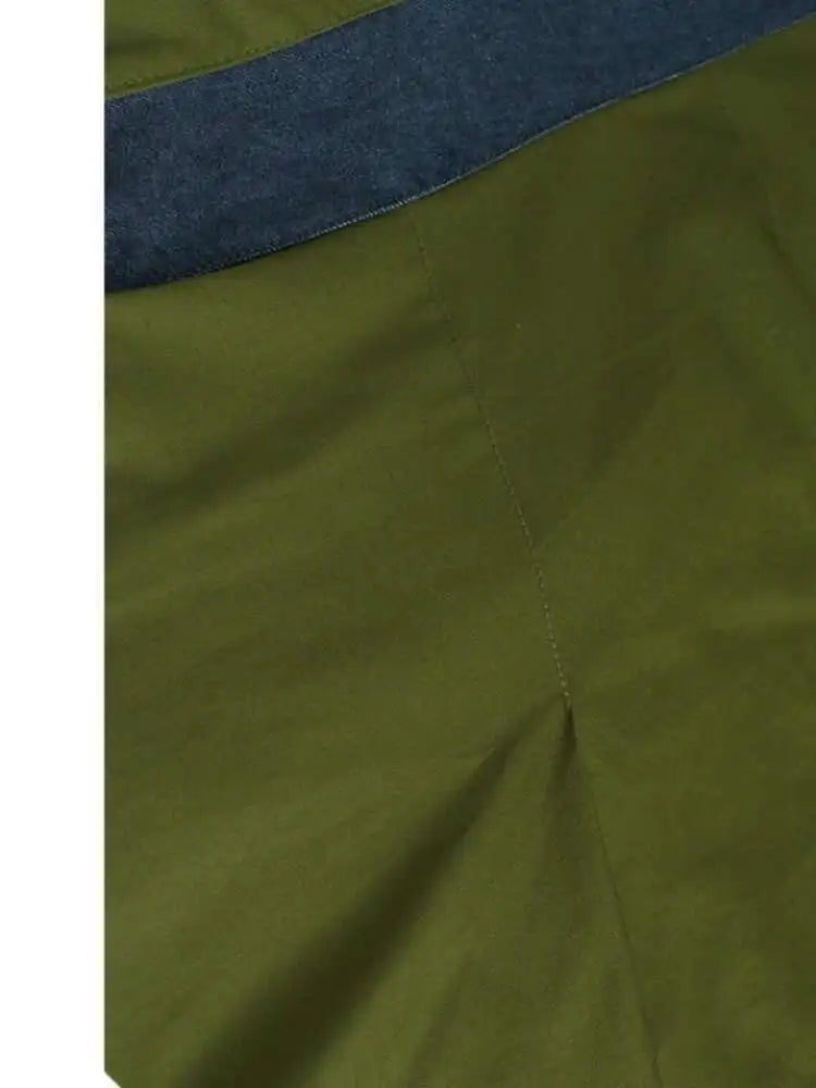 High Elastic Waist Green Denim Color-block A-line Half-body Skirt Women Fashion Tide New Spring Autumn 2025 1DJ0583