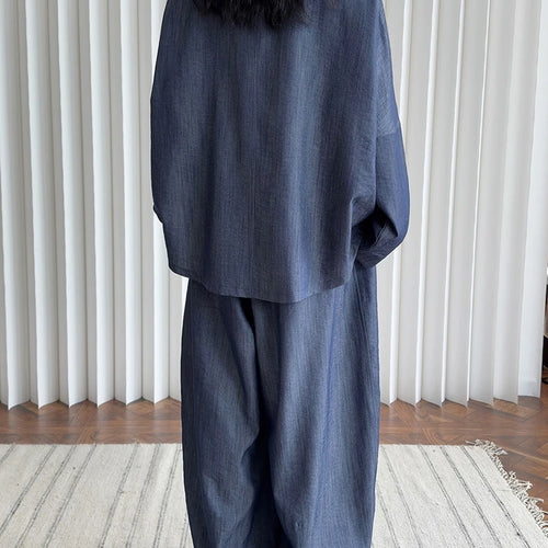 Load image into Gallery viewer, Women Blue Denim Elegant Big Size Casual Blouse New Round Neck Long Sleeve Shirt Fashion Tide Spring Autumn 2025 1DJ0162
