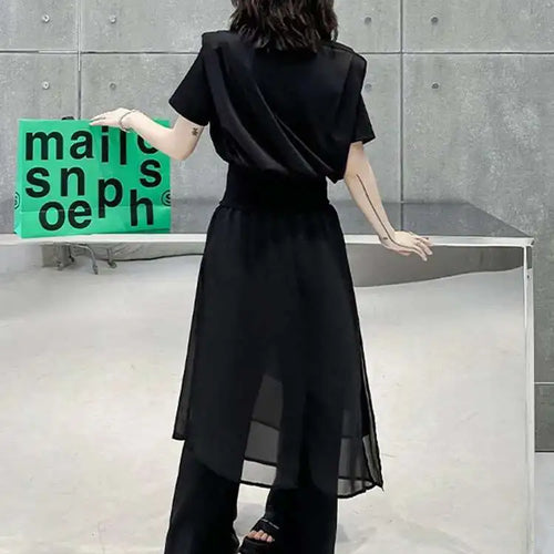 Load image into Gallery viewer, High Elastic Waist Black Mesh Irreuglar Wide Leg Pants New Loose Fit Trousers Women Fashion Spring Autumn 2025 1DH4385
