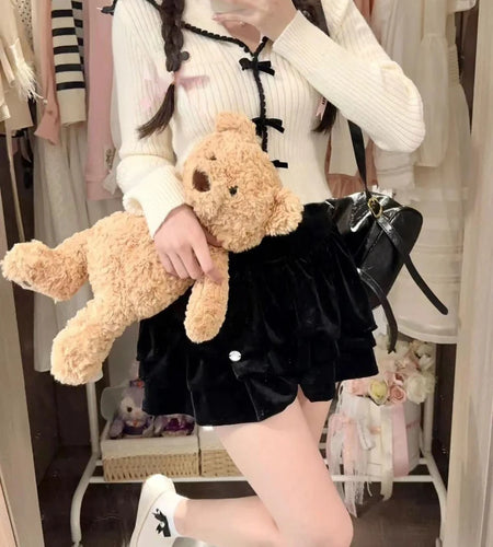 Sweet Y2k Aesthetic Sailor Collar Women's Cardigans Harajuku Slim Fit Patchwork Coats 2025 Autumn Fairy Grunge Bow Crop Tops