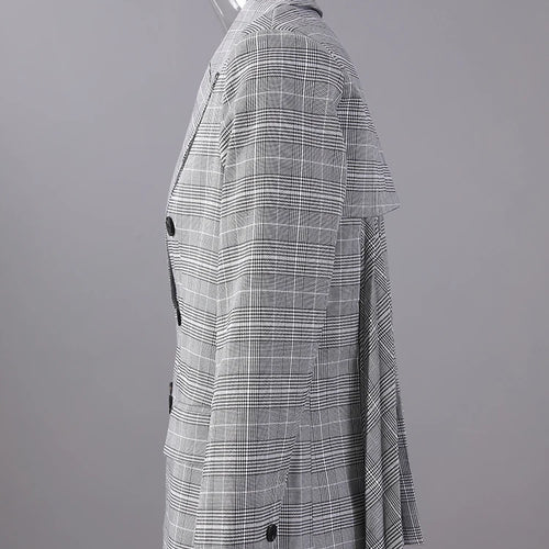 Load image into Gallery viewer, Women Plaid Double Breasted Back Pleated Elegant Blazer New Lapel Long Sleeve Jacket Fashion Spring Autumn 2025 3WM2547
