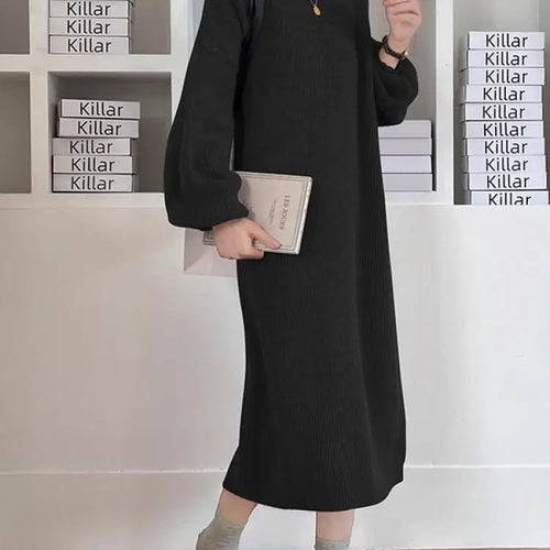 Load image into Gallery viewer, Fall Winter Knit Rib Wrap Midi Pencil Dress For Women Casual Simple Style Long Sleeve Turtleneck Sweater Dresses For Women 2023
