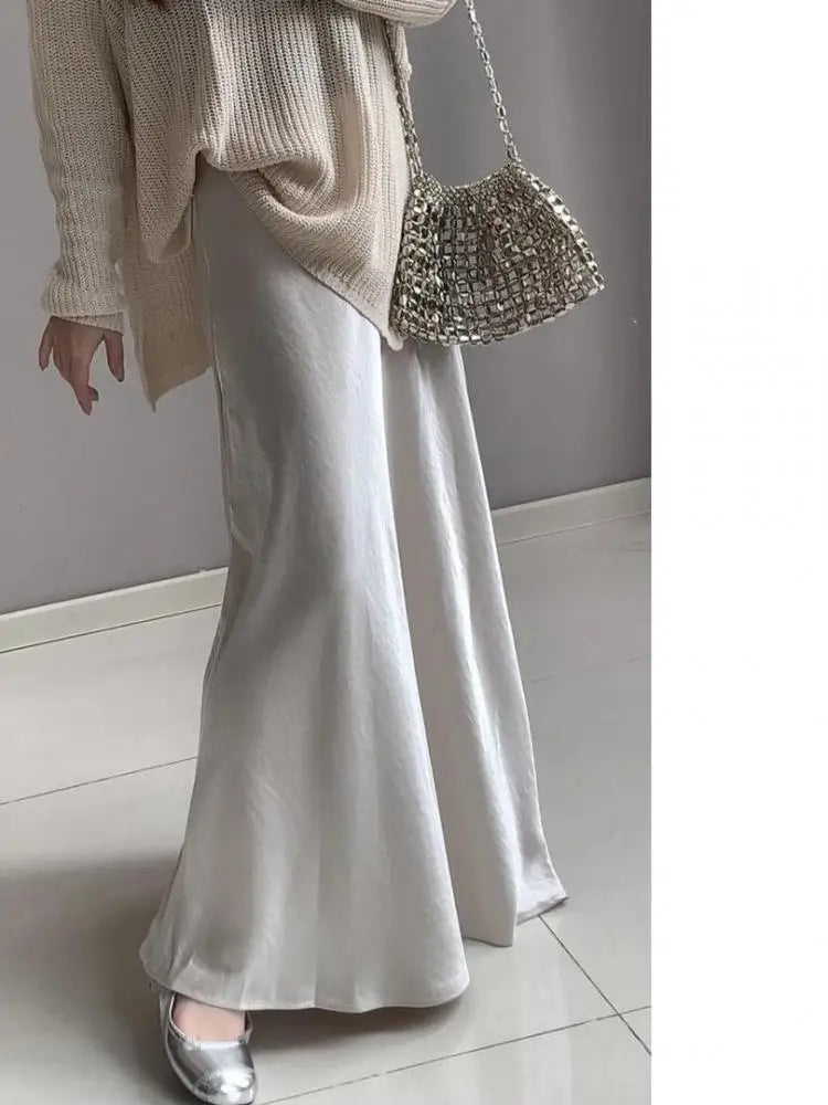 Spring Summer French Fashion Solid Elegant Versatile Long Skirts Women Temperament High Waisted Vacation Fishtail Half Skirt New