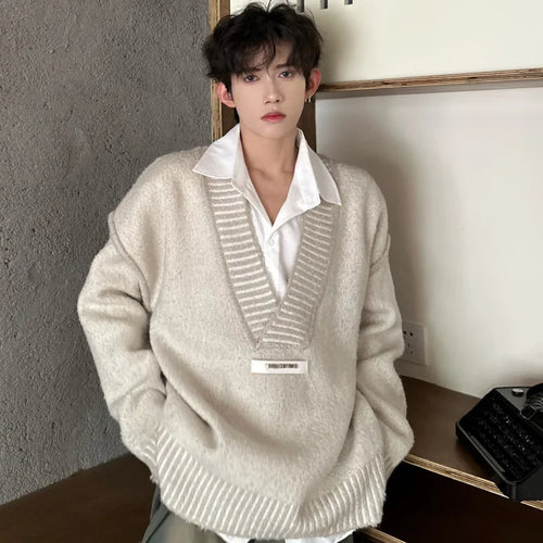 Load image into Gallery viewer, Versatile Men&#39;s Knitwear New Fashion V-neck Sweater Winter Trend Solid Color Loose Male Pullover Top Male 9C3683
