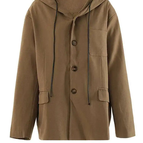 Load image into Gallery viewer, Women Khaki Drawstring Big Size Casual Blazer New Hooded Long Sleeve Jacket Fashion Tide Spring Autumn 2025 CPG2241
