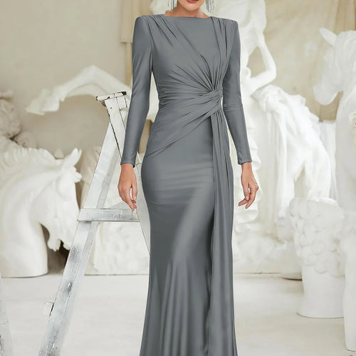 Load image into Gallery viewer, Spring Eleagnt Solid Long Sleeve Shoulder Pads Ruched Sexy Maxi Dress Women New Clothes Evening Party Festival
