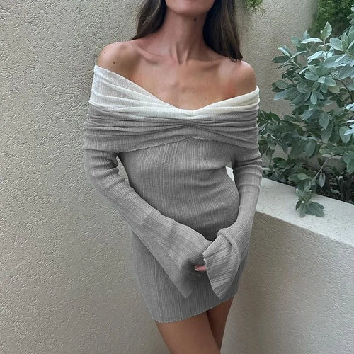 Load image into Gallery viewer, Off-shoulder Long Sleeve Sexy Mini Dress For Women Autumn New Strapless Backless Bodycon Club Party Sexy Dress Elegant
