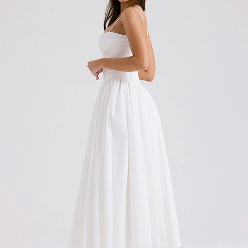 Load image into Gallery viewer, Elegant White Sundress Spaghetti Strap Backless Midi Dress For Women Fashion Sleeveless A-line Loose Long Dress New
