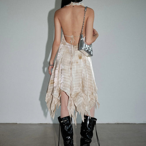 Load image into Gallery viewer, Women Apricot Printed Ruffles Irregular Backless Mini Dress New Halter Sleeveless Fashion Tide Spring Summer 2025 1DJ1462
