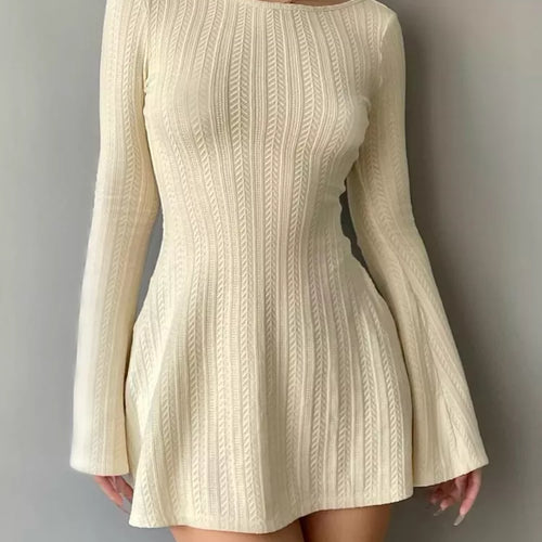 Load image into Gallery viewer, Backless Chic Solid Long Sleeve Autumn Dress Women Korean Fashion Basic Mini Dresses Slim Elegant Clothes Ladies Robe
