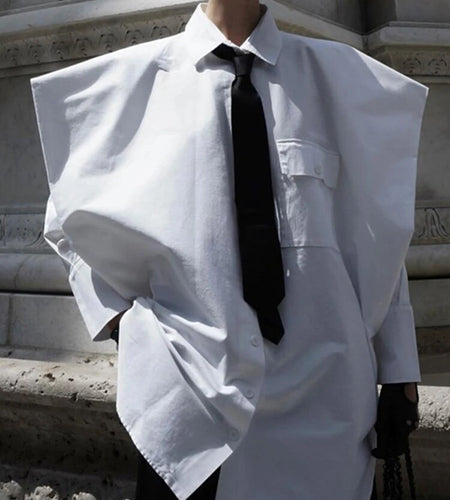 Solid Casual Loose Patchwork Tie Shirts For Women Lapel Shirt Sleeve Spliced Single Breasted Chic Blouses Female