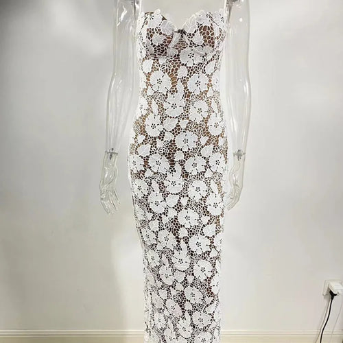 Load image into Gallery viewer, Floral Embroidery Sexy Maxi Dress For Women Fashion Spaghetti Strap Sleeveless Backless Lace-up Club Party Long Dress
