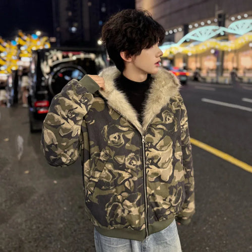 Load image into Gallery viewer, American Winter Camouflage Jacket Hooded Men Zipper Contrast Color Patchworkwork Casual Clothing 2024 Fashion Tide 9C9020
