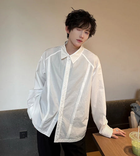 Male Long Sleeve Shirts New Spring Embroidered Eternal Flower Design Turn-down Collar Trendy Single Breasted Top 9W1754