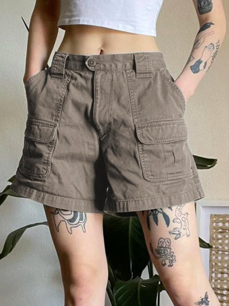 Streetwear Cargo Style Pockets Solid Summer Denim Shorts Women Casual Basic Short Jeans Pants Harajuku Y2K Clothing